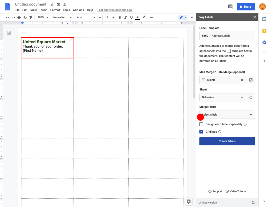 google docs insert image into mailing label