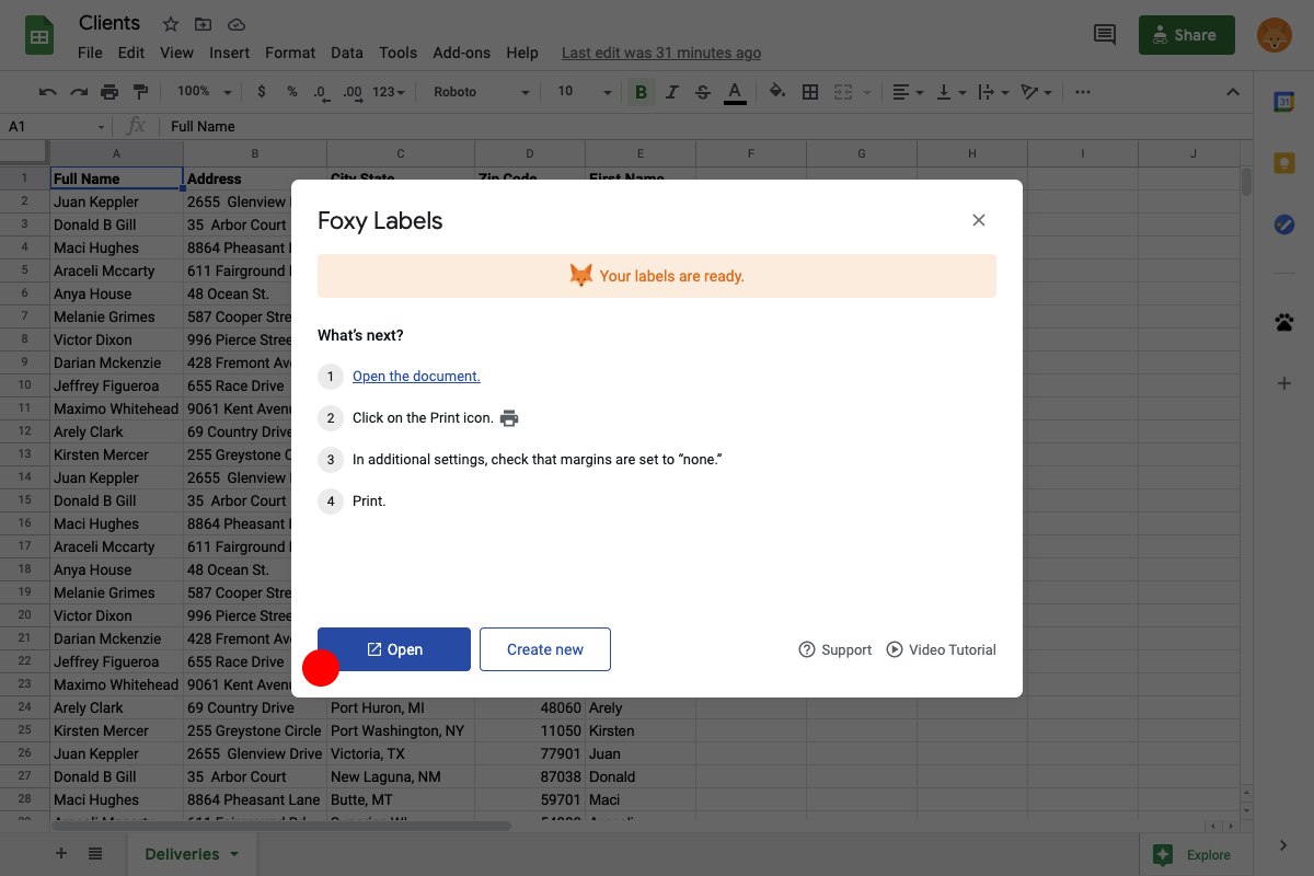 How to make labels in Google Docs