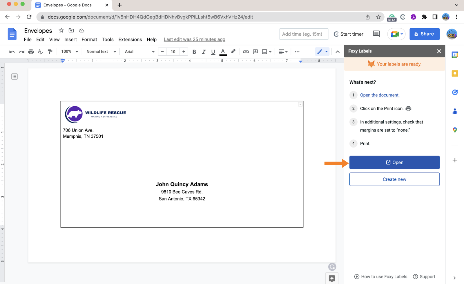 How to print customized envelopes with a logotype in Google Docs